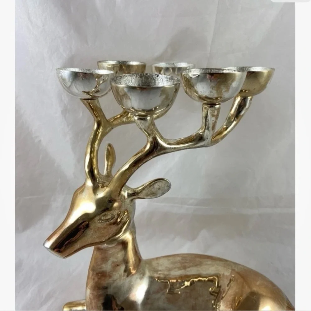 Pottery Barn Deer Reindeer Candle Holder Silver Plated Brass 6 Candle Holder - Picture 2 of 16